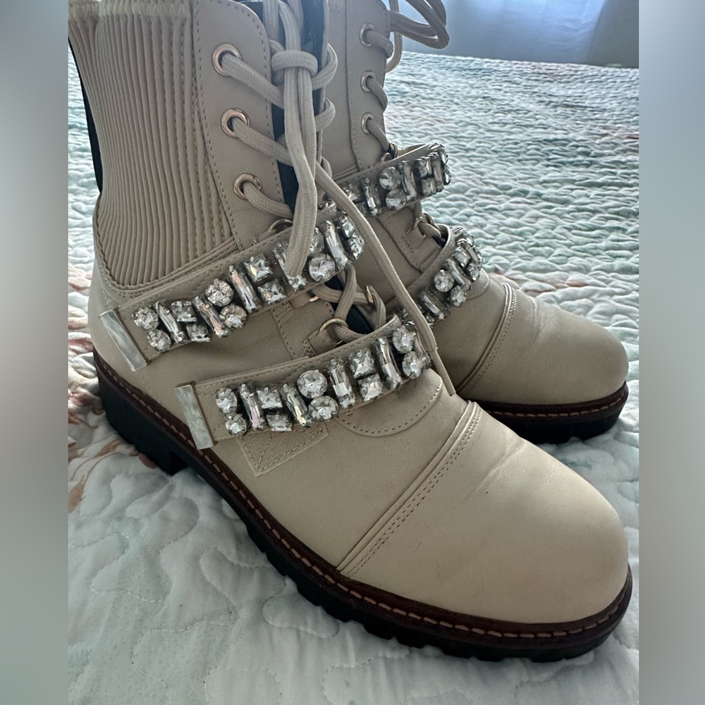 Riverisland Cream Embelished Boots, size EU39